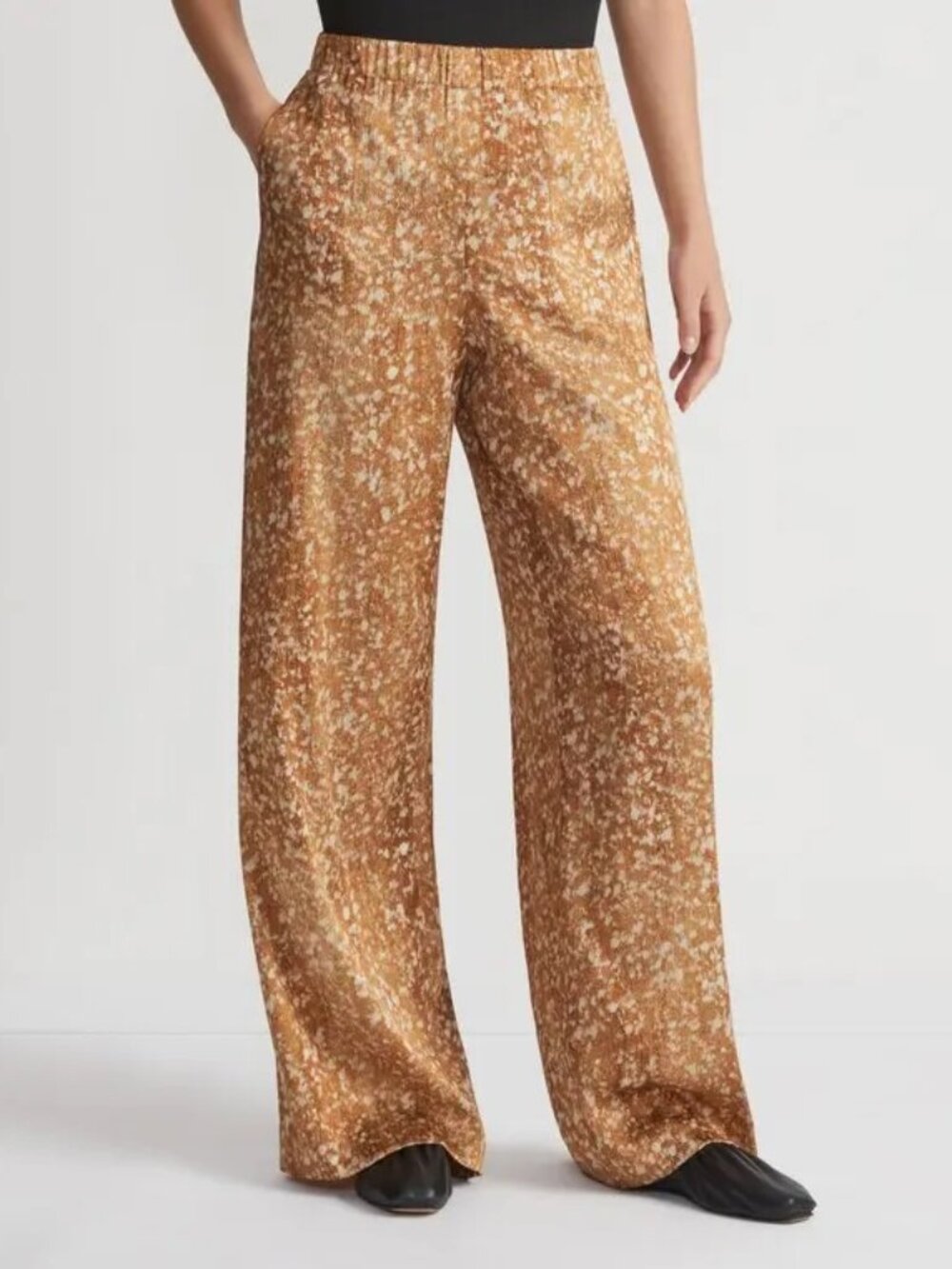 Lafayette 148 Riverside Pants Textured Silk Floating Leaves - 27" inseam
